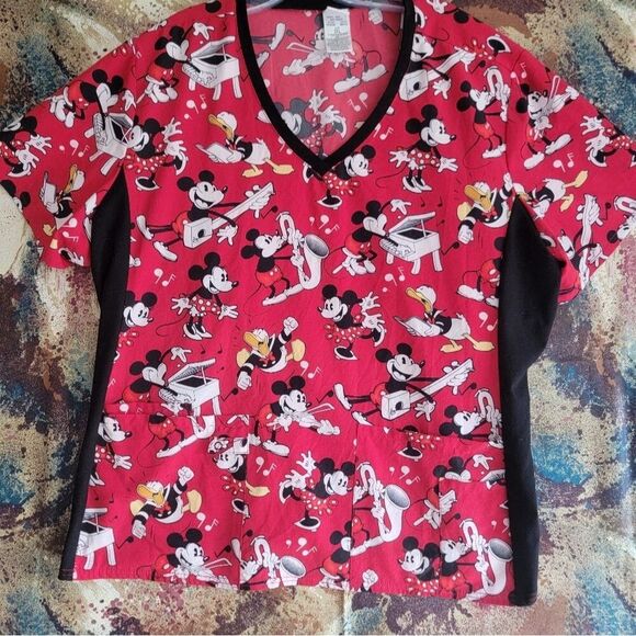Disney Vintage  Mickey, Minnie & Donald Musical 3 Pocket Nurse Scrub Top 3XL - Picture 9 of 16